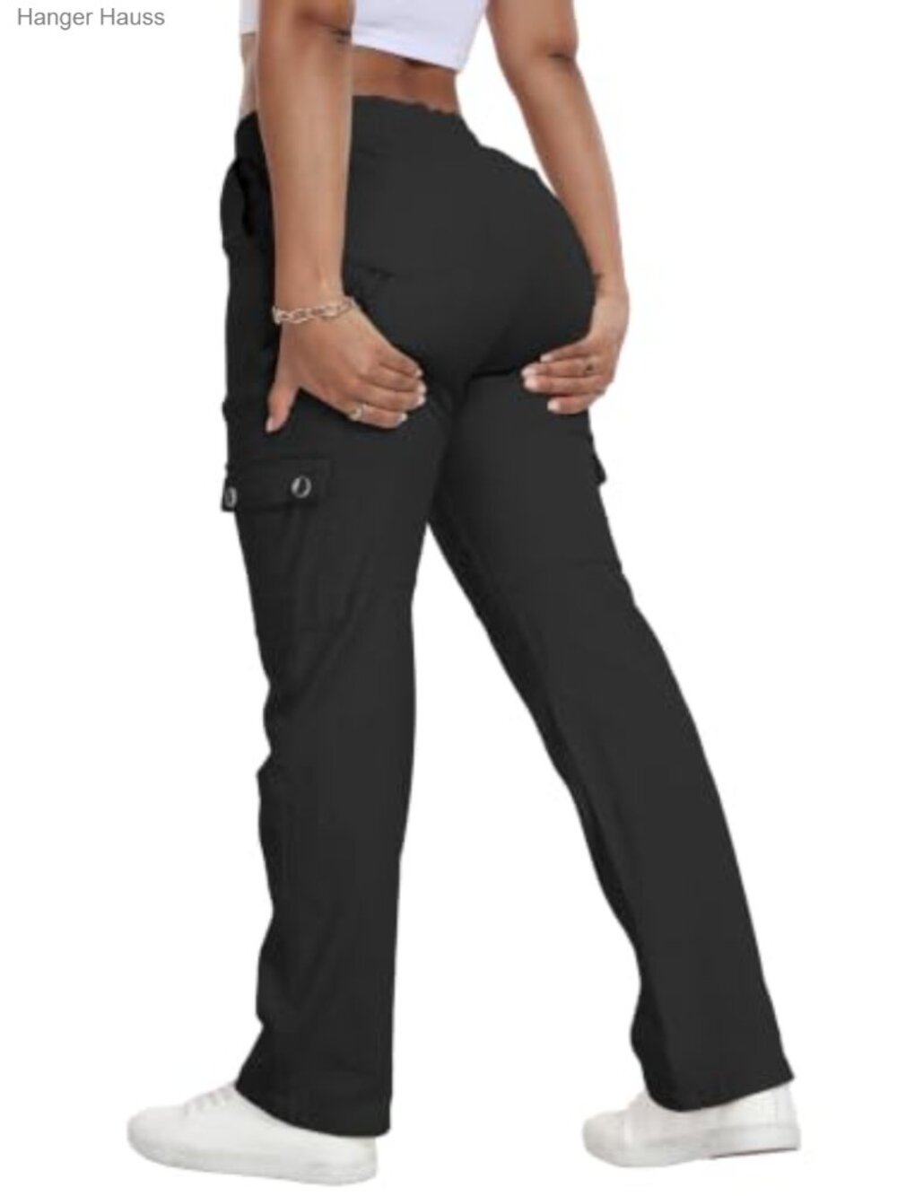 Womens Cargo Pants High Waisted Straight Leg Cotton Stretch Casual